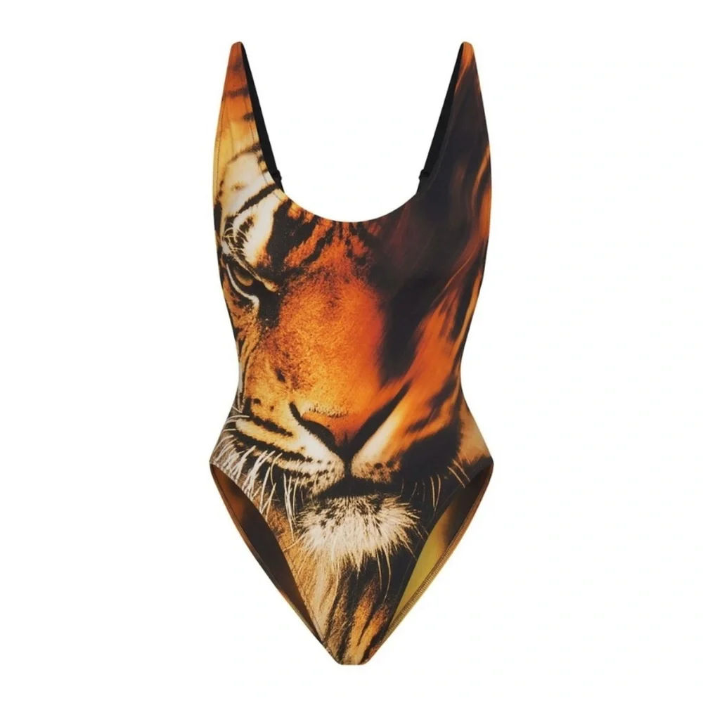 Skims x Roberto Cavalli Scoop Neck One Piece Swimsuit Tiger Face Print NWT NWB